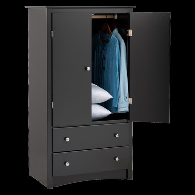 Black Transitional 2-Door Wardrobe Armoire with Drawers