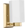 Progress Lighting Estrada 1-Light Vanity Light, Steel, Brushed Gold, Opal Glass - Damp Rated - 5.37"W x 7.75"H - 4 of 4