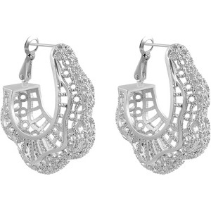 14K Gold Plated Chunky Dangle Hoop Earrings for Women | Medium Thick Huggie Statement Jewelry - 1 of 4