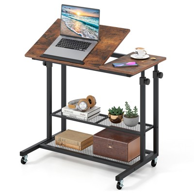 Tangkula Ergonomic Standing Desk Height Adjustable Stand up Computer Desk w/ Tilting Tabletop & Wheels