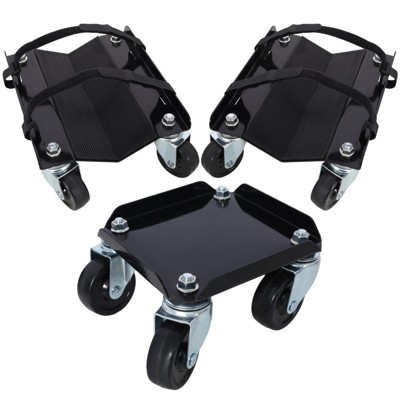 VisioGear 3PCS Snowmobile Dolly, Heavy Duty V-Slide with 2.5"Swivel Casters and Rubber Pad, Black, 7"*7"*4.37"