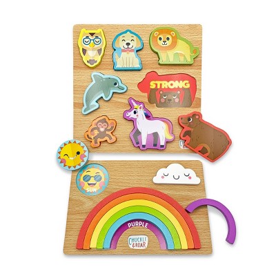 Chuckle & Roar Rainbow & Animals Wooden Kids' Puzzle Set - 2pk