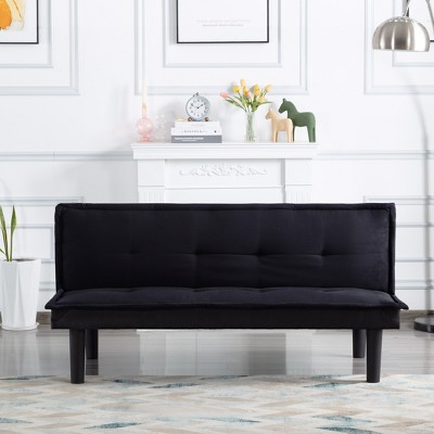 AndMakers 63.2 in. Black Velvet Twin Size Sofa Bed