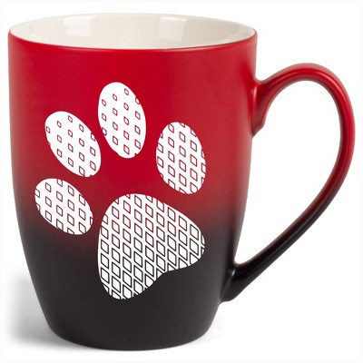 Elanze Designs Pawprint Diamond Gradient Two Toned Ombre Matte Red and Black 12 ounce Ceramic Stoneware Coffee Cup Mug