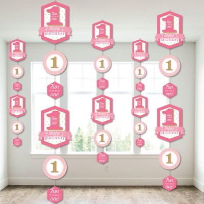 Big Dot of Happiness 1st Birthday Girl - Fun to be One - First Birthday Party DIY Dangler Backdrop - Hanging Vertical Decorations - 30 Pieces
