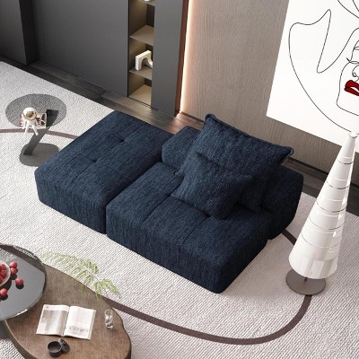 Oversized Modern Modular Sofa, DIY Layout Design Sofa with Ottoman, Tufted Sofa with Foam Filling Cushion and Pillows-Coolbibila