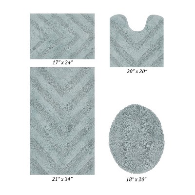 Hugo 4-Piece Bath Rug Set 100% Premium Cotton Tufted Chevron Pattern Bathmats for Bathroom, Super Soft Absorbent Machine Washable