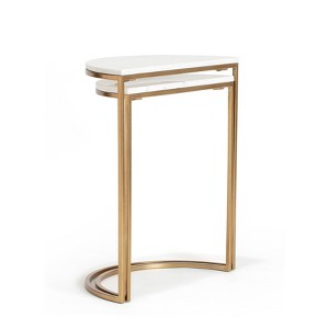 Adore Decor Set of 2 Kingston Nesting Side Tables White/Gold: Brass Plated, Marble Top, C-Table Design - 1 of 4