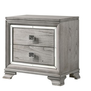 Vynxaria 1pc Contemporary 2-Drawer Nightstand, Light Grey Finish, Bevel Mirror Accents, Solid Wood Bedroom Furniture - 1 of 4