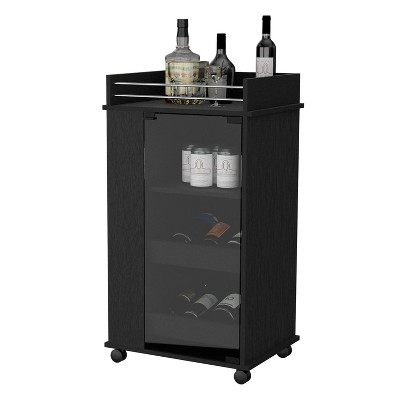 TIRAMISUBEST Bar Cart with 2-Bottle Holder Shelf Storage Sideboard Cabinet - Black
