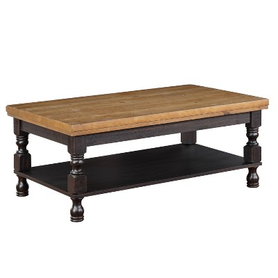 Philoree Wooden Traditional Coffee Table Antique Black and Oak - HOMES: Inside + Out: Rectangular with Fixed Shelf, Farmhouse Style