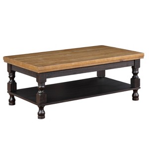 Philoree Wooden Traditional Coffee Table Antique Black and Oak - HOMES: Inside + Out: Rectangular with Fixed Shelf, Farmhouse Style - 1 of 4