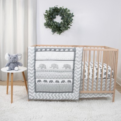 The Peanutshell Elephant Walk Crib Bedding Set and Stuffie Plush Toy - 4 Piece Set