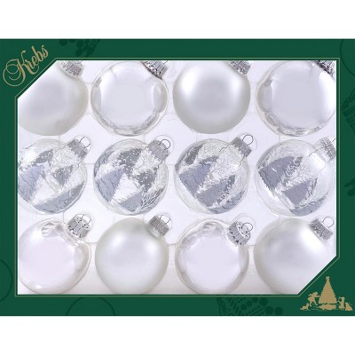 Christmas By Krebs Glass Christmas Tree Ornaments - 67mm/2.63" - Silver With White Festive Trees [12 Count]