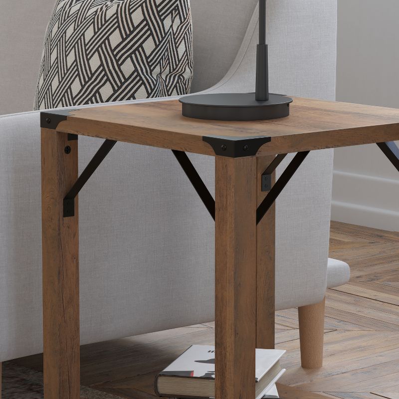 Flash Furniture Wyatt Modern Farmhouse Wooden 2 Tier End Table with Metal Corner Accents and Cross Bracing, 5 of 12