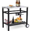 Outdoor BBQ Prep Table with Wheels, 2 Shelf Mobile Grill Cart with Hooks, Iron/Stainless Steel Top Options - 4 of 4