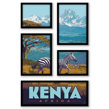 Americanflat Kenya 5 Piece Grid Wall Art Room Decor Set - Animal Vintage Modern Home Decor Wall Prints