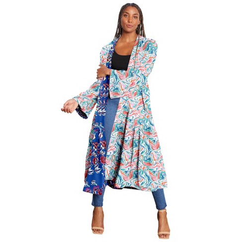 June + Vie By Roaman's Women's Plus Size Reversible Printed Duster