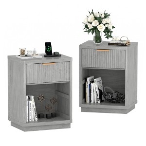 Fluted Farmhouse Night Stand, Fluted Nightstand with Charging Station, FlutedNightstand Bedroom with Drawers, Modern Mid Century Bedside Table - 1 of 4