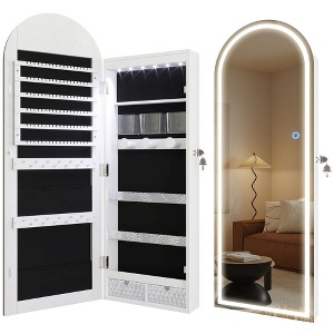 Fredees Arched Lighted Mirror Jewelry Cabinet, Wall or Door-Mount Armoire with Lights, Full-Length Mirror & Jewelry Storage, Over-the-Door Hanging - 1 of 4