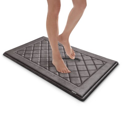 21" x 34" Dark Gray Diamond Embroidered Memory Foam Bath Rug