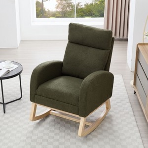 CAVINAS Modern Rocking Chair, Teddy Fabric Accent Chair with Side Pocket and Wooden Legs for Bedroom, Living Room - 1 of 4