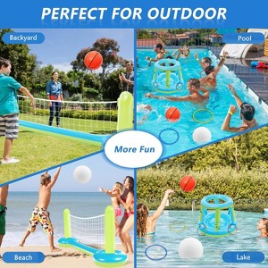 Jasonwell L 105" Blue Pool Toys Set - 3-in-1 Volleyball Net, Basketball Hoop, Ring Toss Game, Inflatable Floats for Pool & Party Fun - 1 of 4