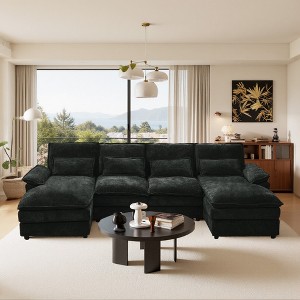GDFStudio Rigby 110" U-Shaped Chenille 4 Seater Sectional Sofa with Double Chaise Lounge - 1 of 4