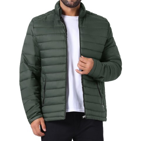 Мужская куртка INSPIRE CHIC Winter Solid Color Stand Collar Zipper Quilted Puffer Jacket Medium Dark Green, цвет: Тёмный зелёный