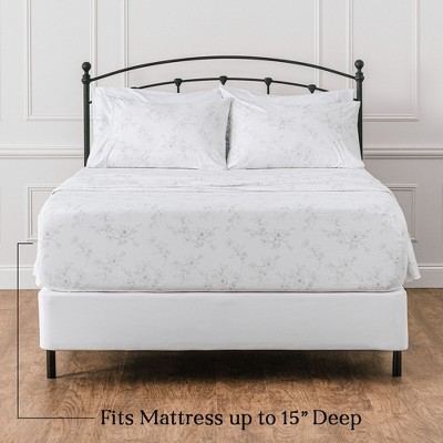 Chanasya White Floral Sketch Queen Microfiber Sheet Set