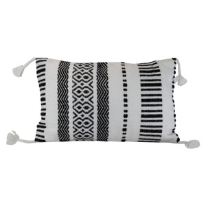 14" x 22" Waki Black Striped & Geometric Shapes Handwoven Accent Throw Pillow w/ Tassels - 1 of 4
