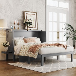 YOOCOZZ Wood Murphy Bed Cabinet with USB Charging and Movable Side Shelves - 1 of 4