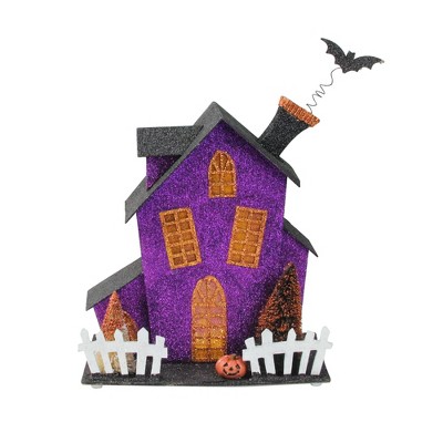 Ganz 11" Prelit Glittered Haunted Fun House Halloween Decoration - Black/Purple