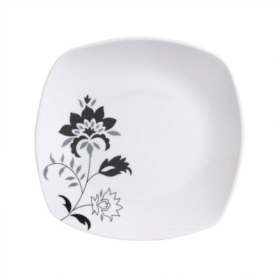 Rebecca Square White and Black Floral Porcelain Dinnerware Set, Service for 4