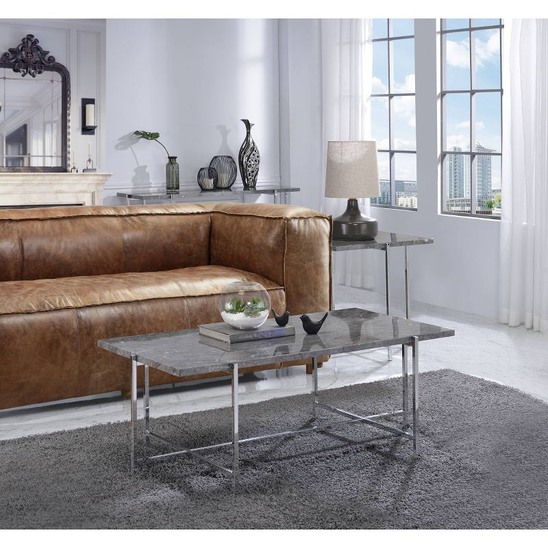 49&#34; Adelae Sofa Table Faux Marble Top/Chrome Finish - Acme Furniture, 1 of 4