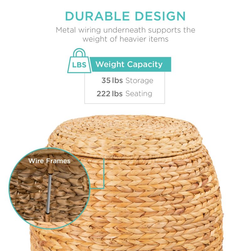 Best Choice Products Vintage Multipurpose Hyacinth Storage Organizer Tote Basket w/ Lid, 3 of 11