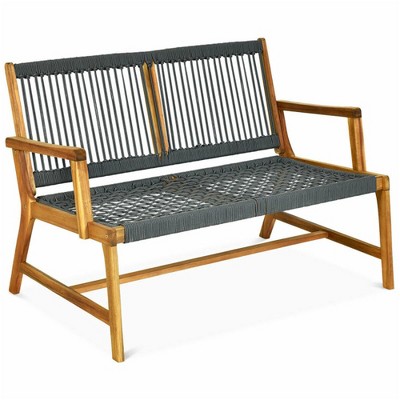 Dracelo 2-Person Acacia Wood Yard Bench for Balcony and Patio