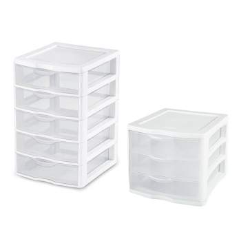 Sterilite 5 Drawer Plastic Modular Desk Storage Bin Unit, 4 Pack, and 3 Drawer Plastic Modular Desk Storage Bin Unit, 4 Pack, for Home Organization