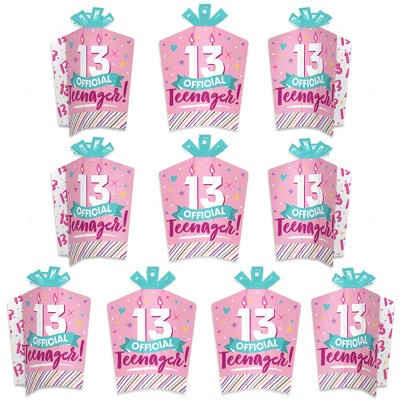 Big Dot of Happiness Girl 13th Birthday - Table Decorations - Official Teenager Birthday Party Fold and Flare Centerpieces - 10 Count