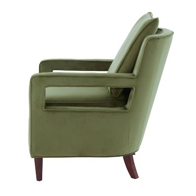 Questa Green Velvet Accent Arm Chair with Wood Legs