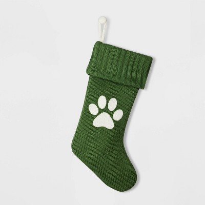 20" Knit Monogram Christmas Stocking Green Paw Print - Wondershop™