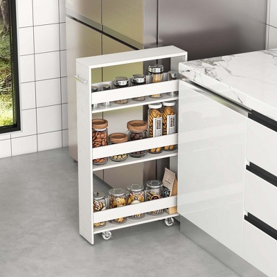 Costway 4-Tier Slim Storage Cart with Open Shelves Rolling Kitchen Cart on Wheels Narrow White