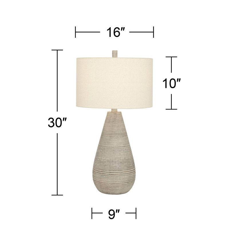 360 Lighting Julio Modern Table Lamp 30" Tall Natural Gray Ceramic Oatmeal Drum Shade for Bedroom Living Room Bedside Nightstand Office Kids House, 4 of 10