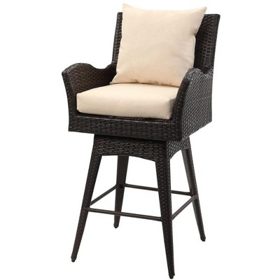 Hayes Brown Swivel Wicker Barstool with Beige Cushions