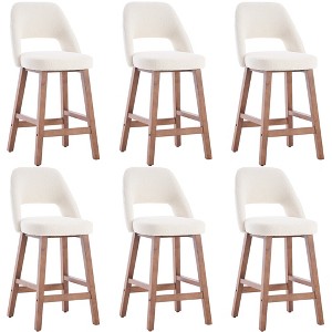 YOUNIKE Counter Height Bar Stool 26 Inch Modern Farmhouse Barstools with Solid Wood Legs Upholstered Bar Height Chair Boucle Fabric - 1 of 4