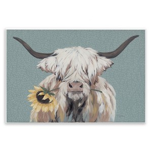 Stupell Industries Highland Cattle Biting Sunflower Bloom Wall Plaque Art, 15" x 10" - 1 of 4