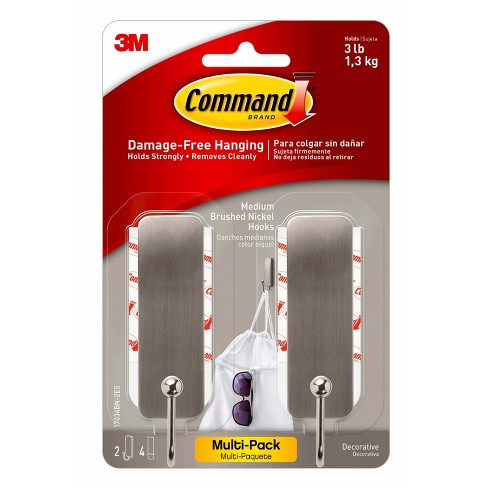 Command 2 Hooks 4 Strips Medium Sized Hooks Nickel : Target