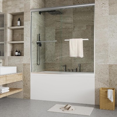 Frameless Shower Door, Sliding Glass Doors with 5/16" (8Mm) Clear Tempered Glass, Shower Door with Stainless Steel Handle for Walk In Shower