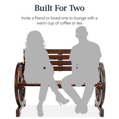Rustic Brown Fir Wood Wagon Wheel 2-Person Bench