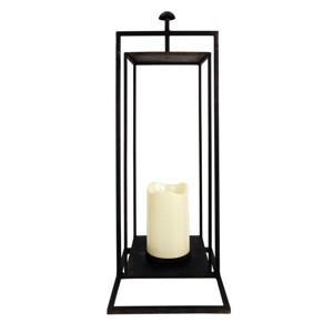 Alpine Corporation 25" Large Bronze Rectangular Candle Holder Indoor Outdoor Decorative Lantern Clear: Glass & Iron, No Battery Required - 1 of 4
